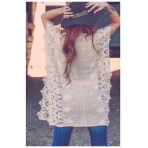 Feminine Crochet Lace Shirt Cottagecore Women One Size Lace Cotton  Cover Up Top